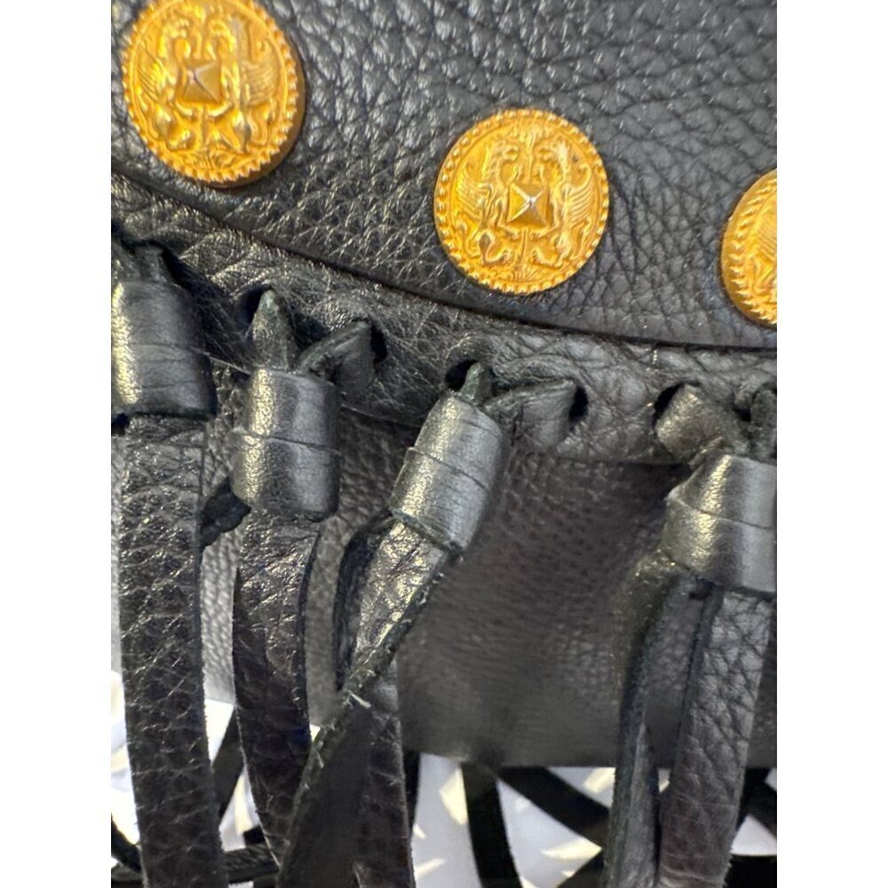 Valentino C-Rockee Fringe Hobo Black Leather Shoulder Bag With Gold Studs - Picture 8 of 9